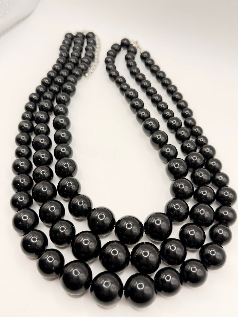 Chunky Black Beaded Multi Strand Statement Necklace Retro Glam